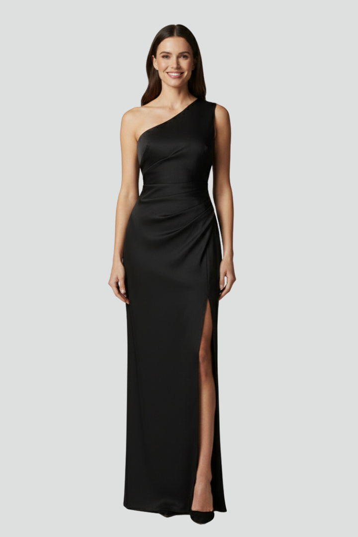 Women’s Maxi Dress with One-Shoulder Neckline and Side Slit