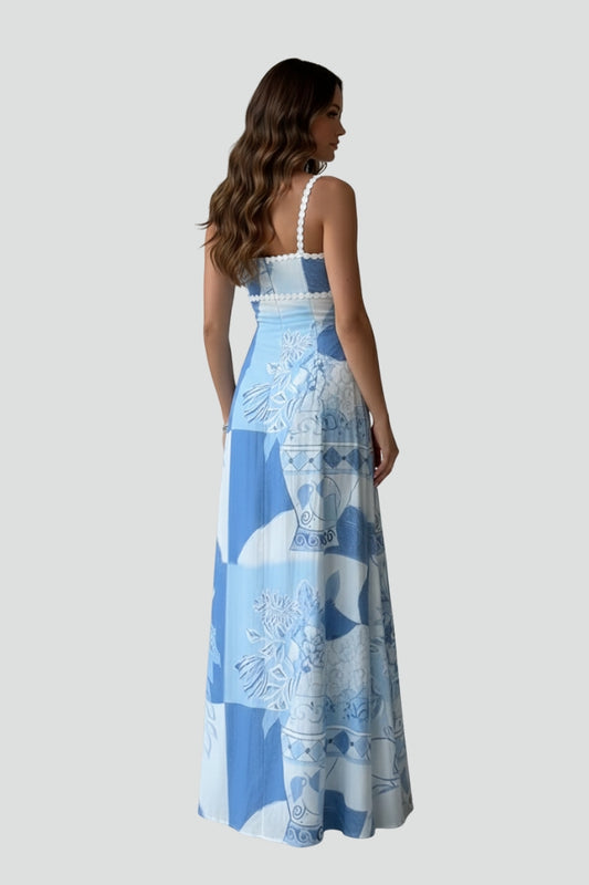 Women’s Maxi Dress with Patterned Surface and Sleeveless Style