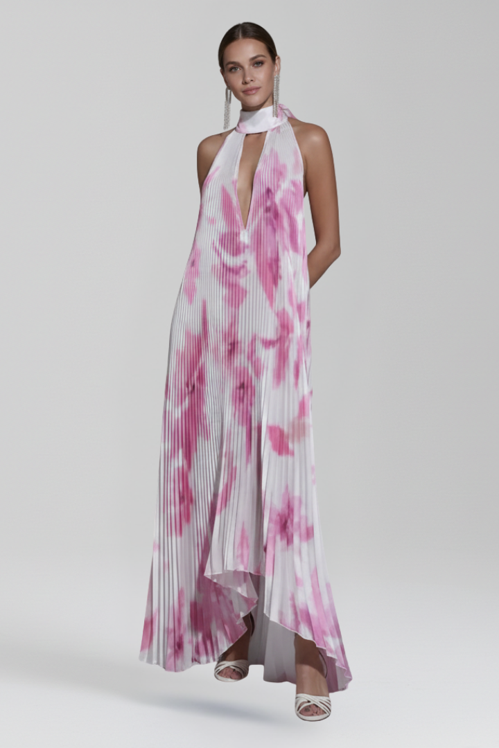 Women’s Maxi Dress with Pleated Skirt and Sleeveless Cut