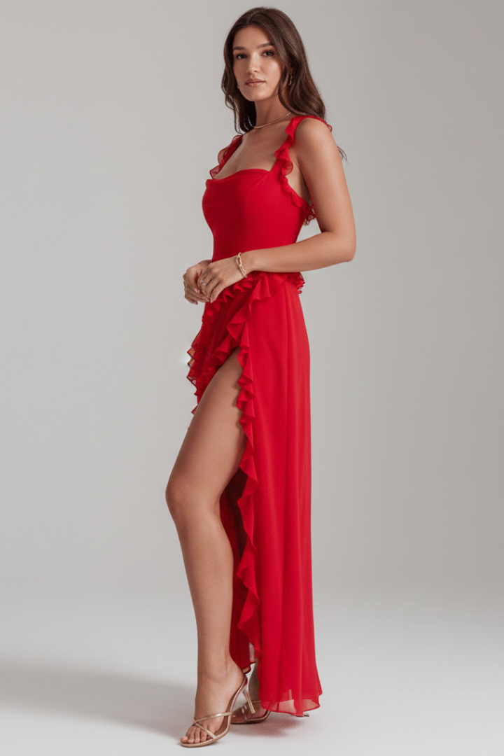 Women’s Maxi Dress with Ruffles and Slit