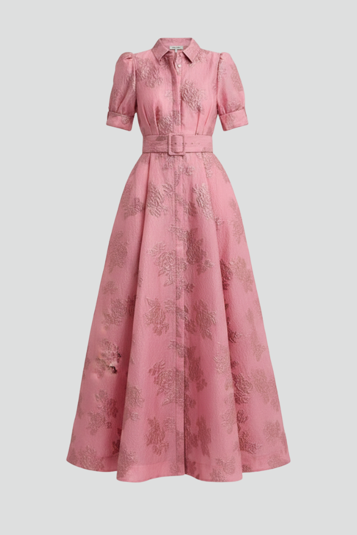 Women’s Maxi Dress with Short Sleeves and Waist Belt