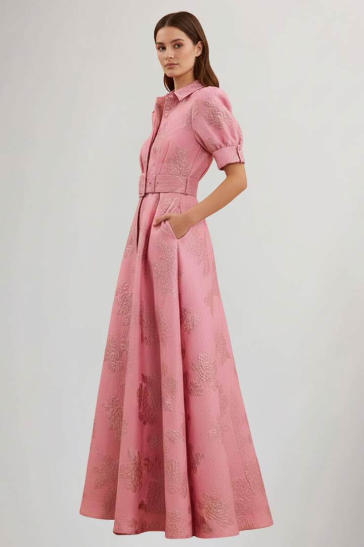 Women’s Maxi Dress with Short Sleeves and Waist Belt