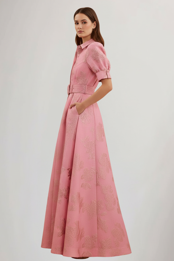 Women’s Maxi Dress with Short Sleeves and Waist Belt