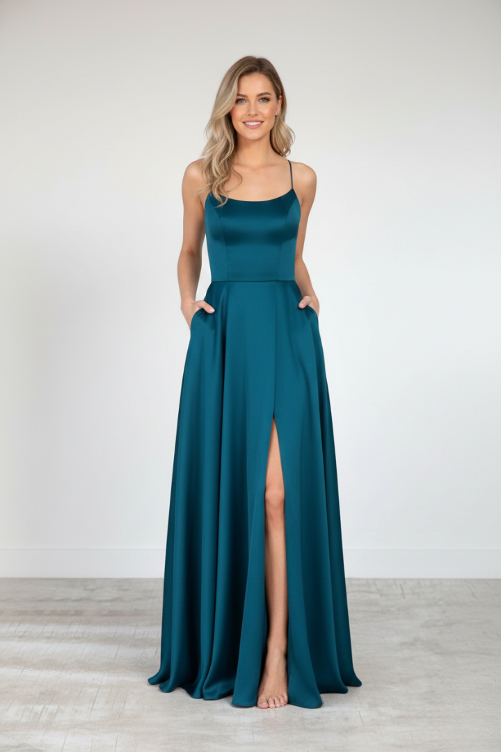 Women’s Maxi Dress with Shoulder Straps and Front Slit
