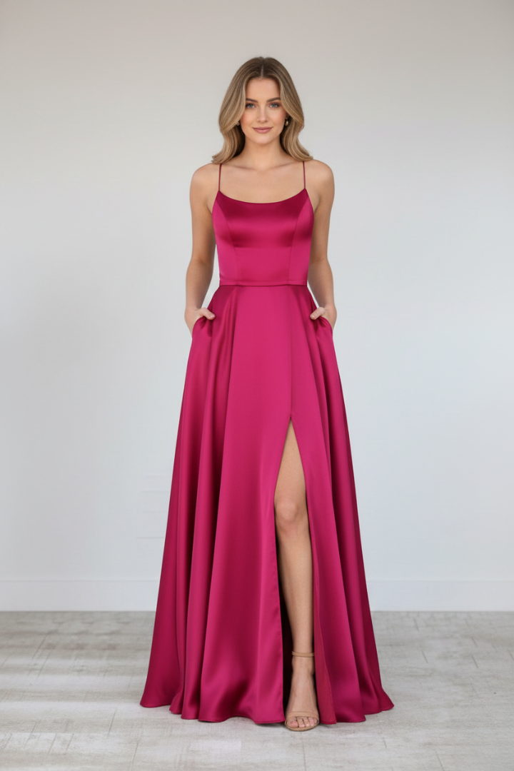 Women’s Maxi Dress with Shoulder Straps and Front Slit