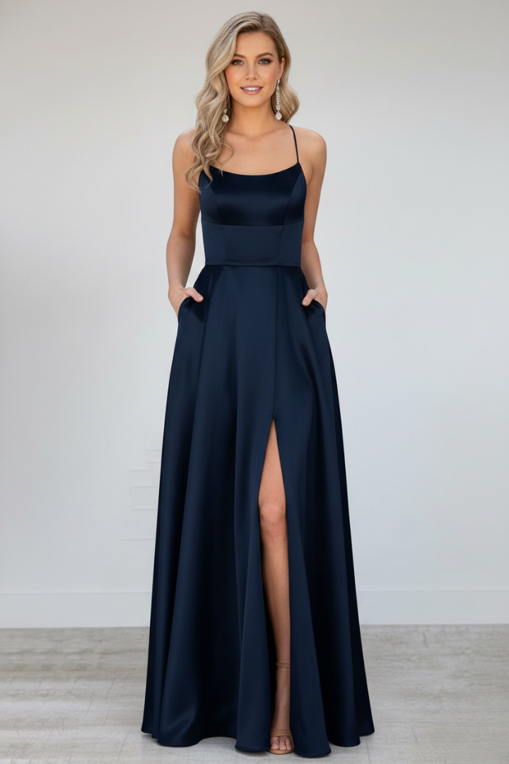Women’s Maxi Dress with Shoulder Straps and Front Slit