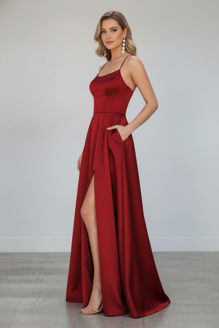 Women’s Maxi Dress with Shoulder Straps and Front Slit