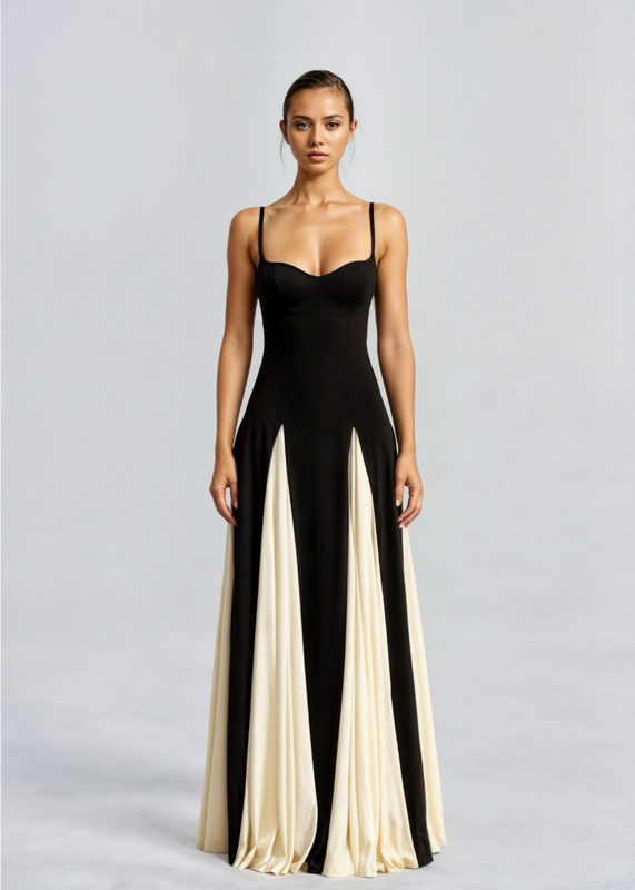 Women’s Maxi Dress with Spaghetti Straps and Panelled Lower Section