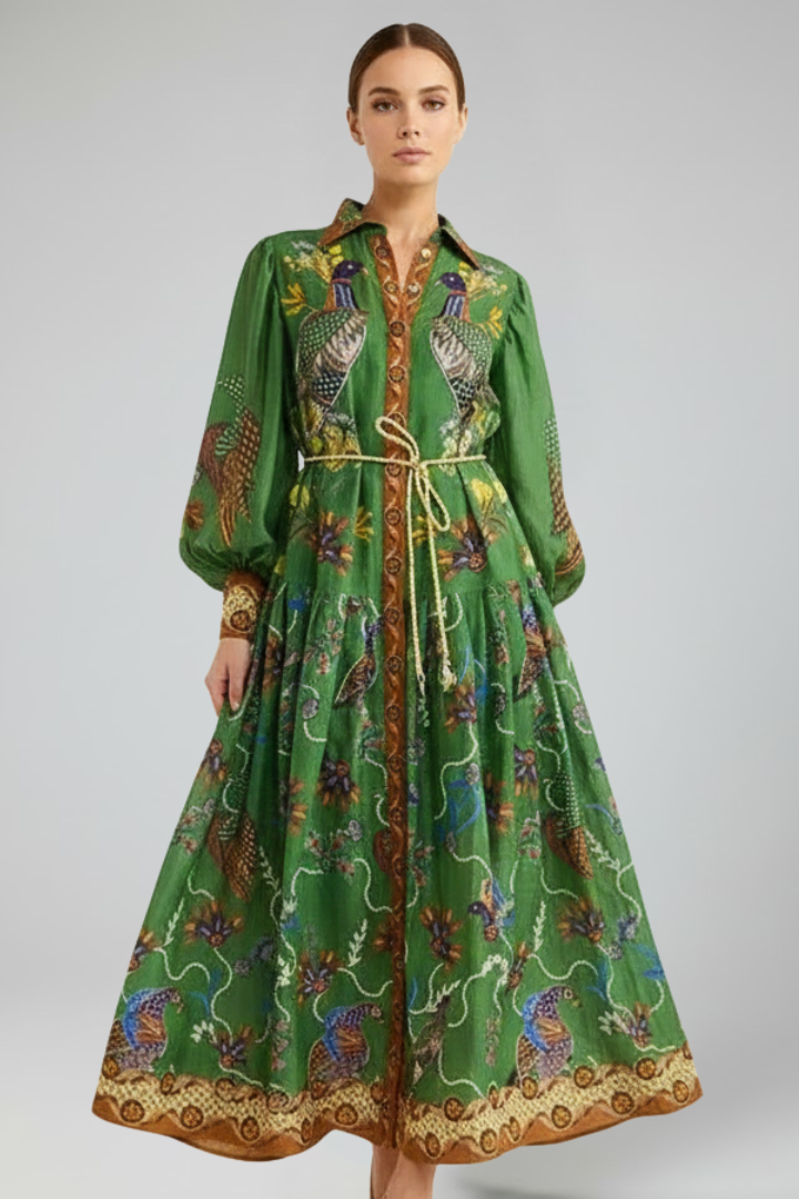 Women’s Maxi Dress with V-Neck and Long Sleeves