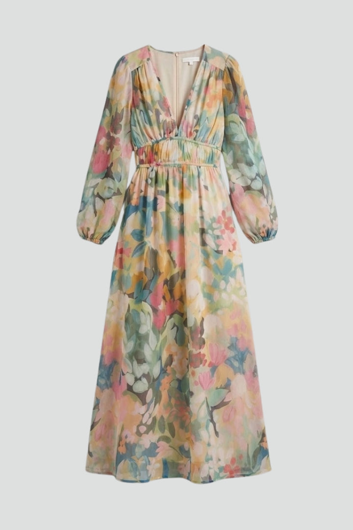 Women’s Maxi Dress with V Neck and Floral Print