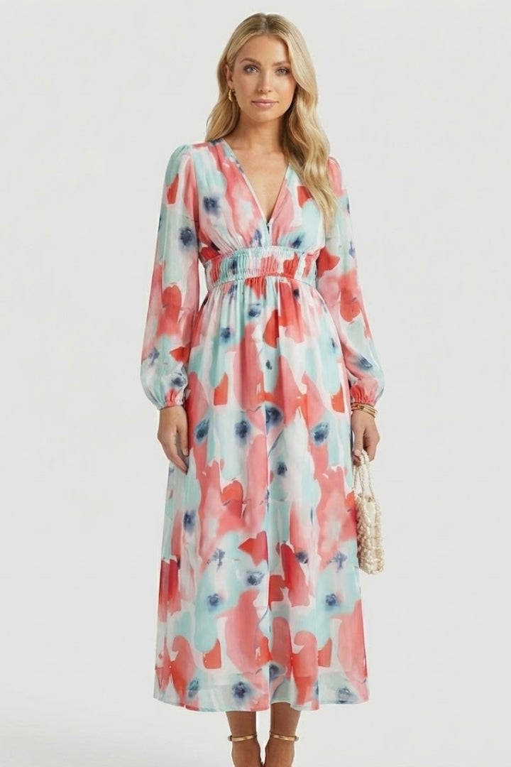 Women’s Maxi Dress with V Neck and Floral Print