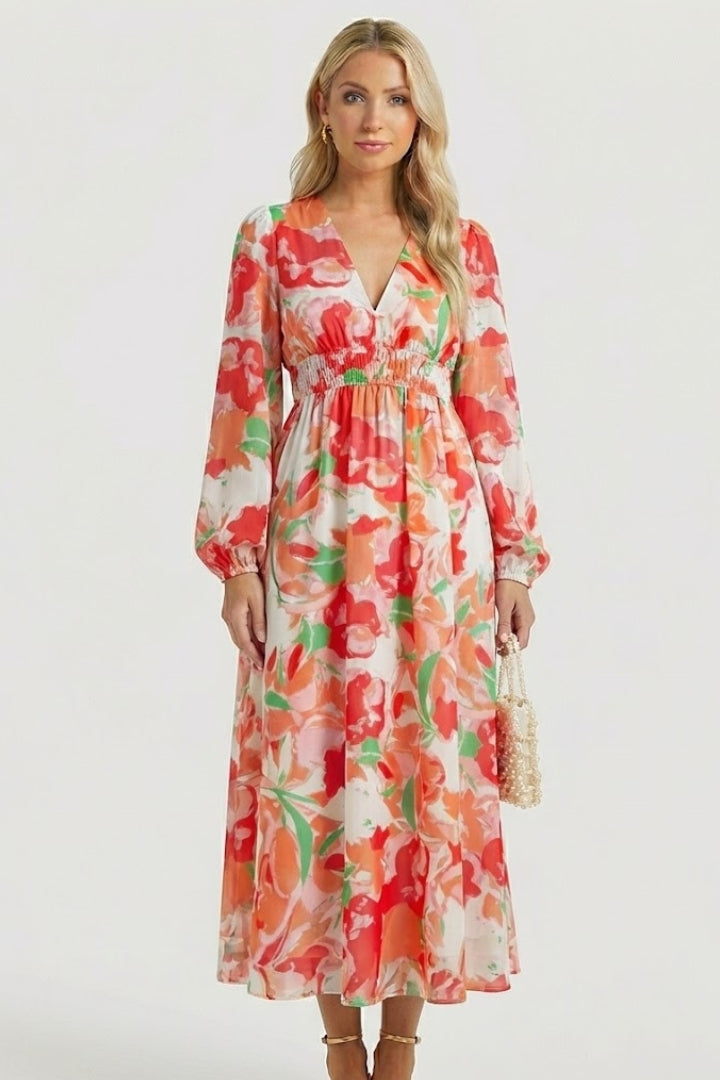 Women’s Maxi Dress with V Neck and Floral Print