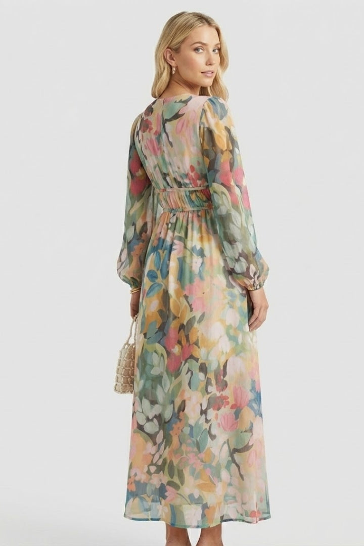 Women’s Maxi Dress with V Neck and Floral Print