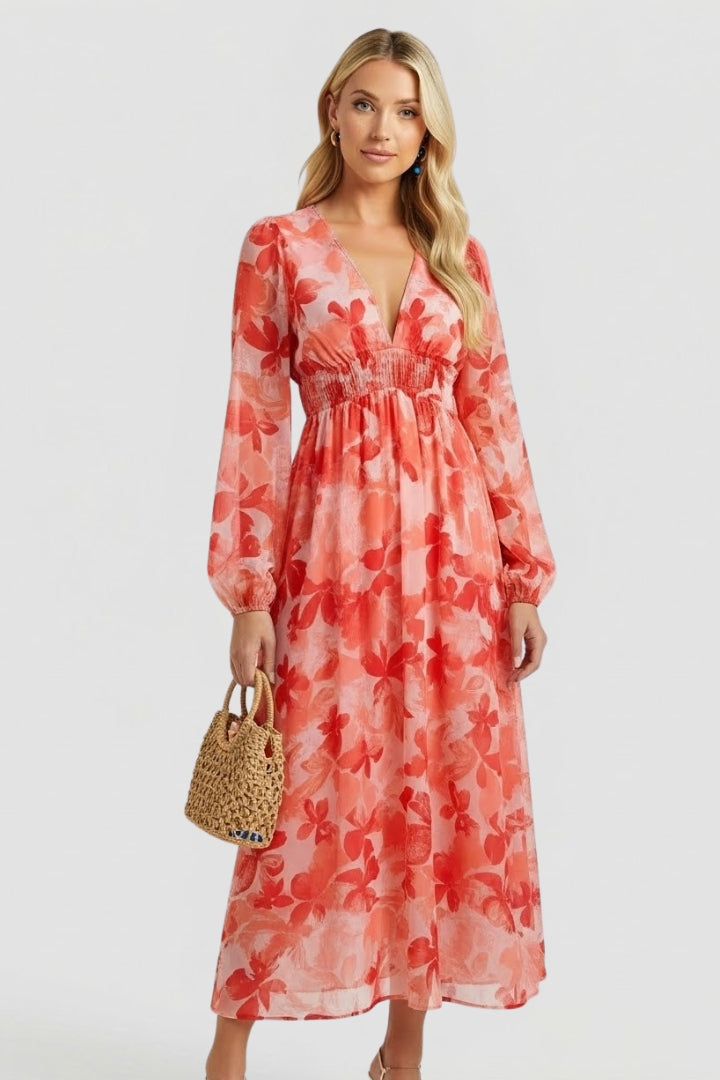 Women’s Maxi Dress with V Neck and Floral Print