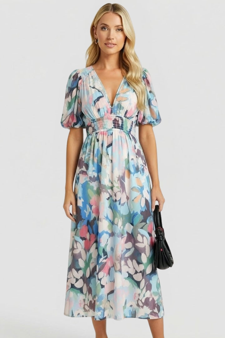 Women’s Maxi Dress with V Neck and Floral Print