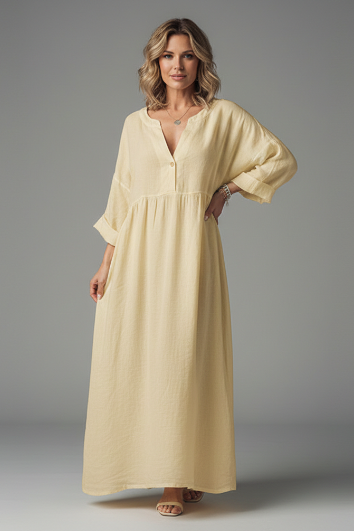 Women’s Maxi Dress with V Neckline and Long Sleeves