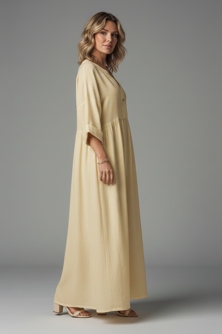 Women’s Maxi Dress with V Neckline and Long Sleeves