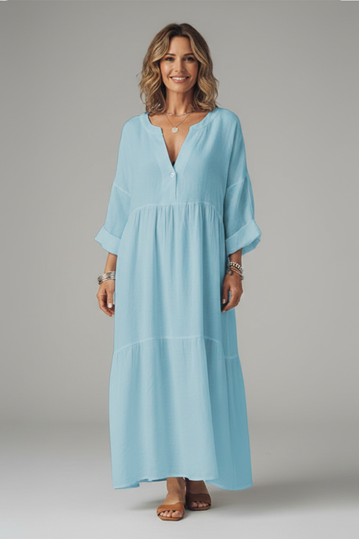 Women’s Maxi Dress with V Neckline and Long Sleeves