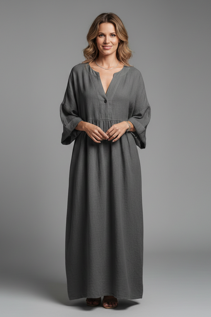 Women’s Maxi Dress with V Neckline and Long Sleeves
