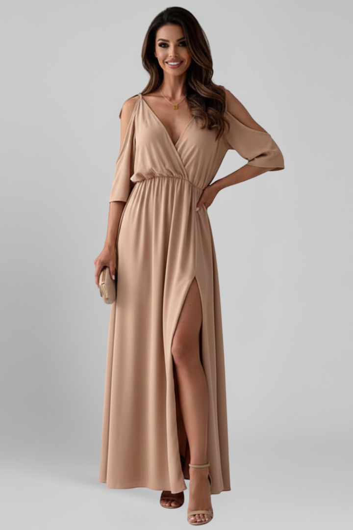 Women’s Maxi Dress with V Neckline and Side Slit