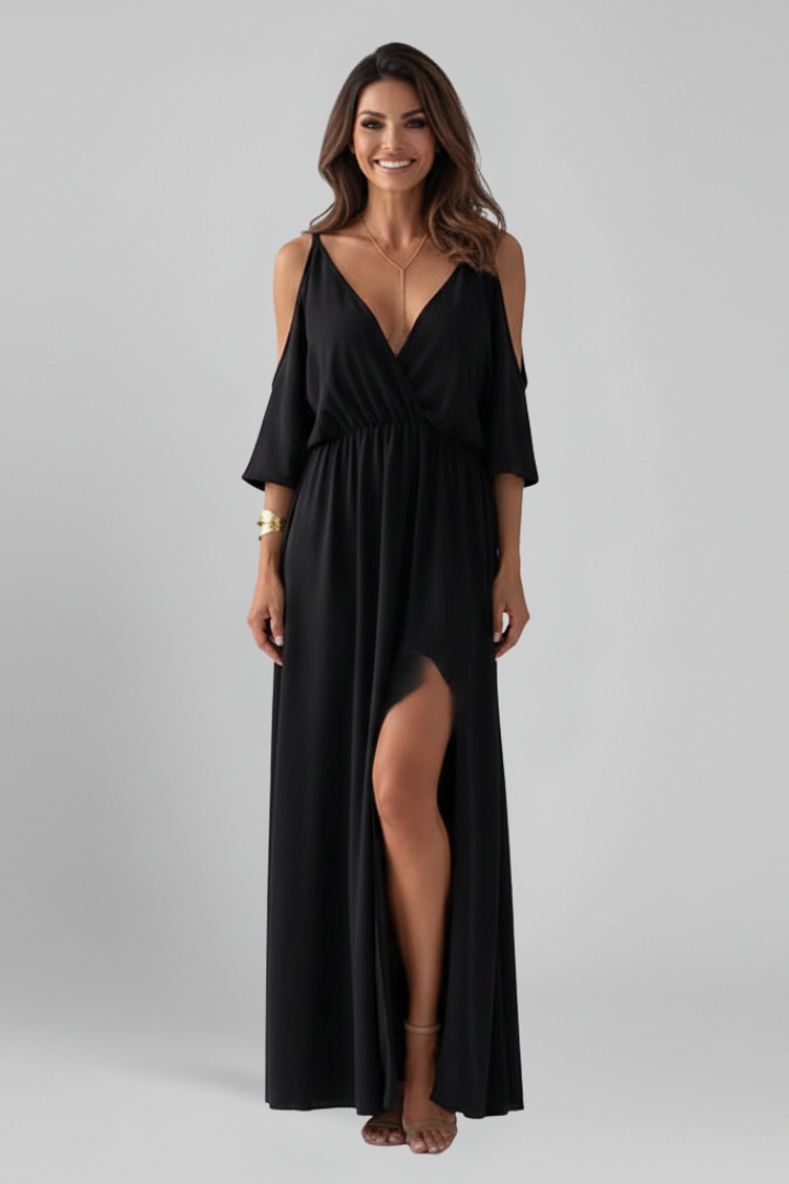Women’s Maxi Dress with V Neckline and Side Slit