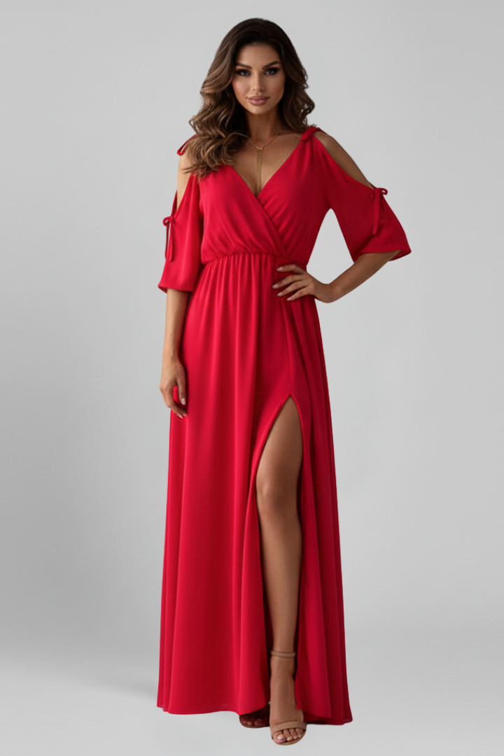 Women’s Maxi Dress with V Neckline and Side Slit