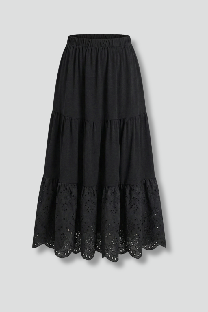 Women’s Maxi Skirt with Elastic Waist and Lace Hem