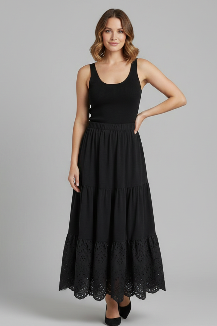 Women’s Maxi Skirt with Elastic Waist and Lace Hem