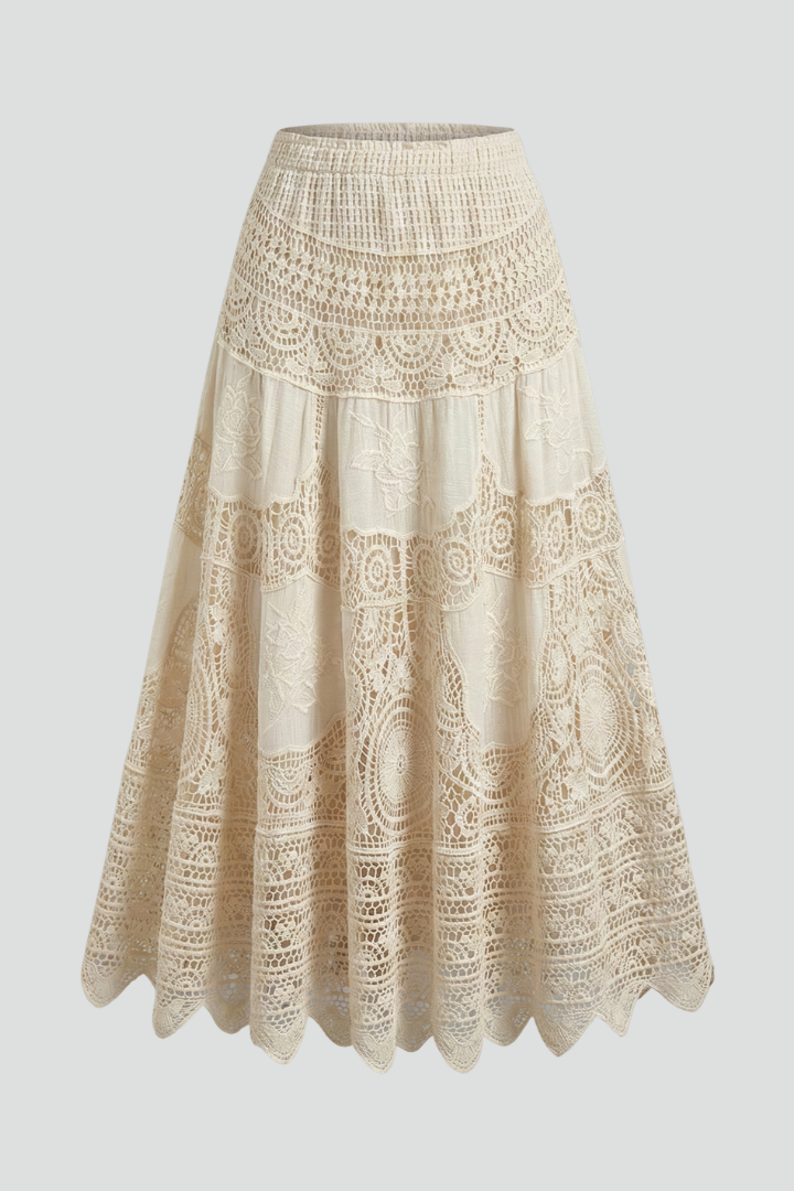 Women’s Maxi Skirt with Elastic Waist and Lace Panels