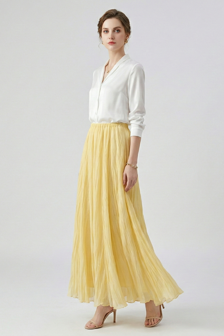 Women’s Maxi Skirt with Elastic Waist and Pleated Surface