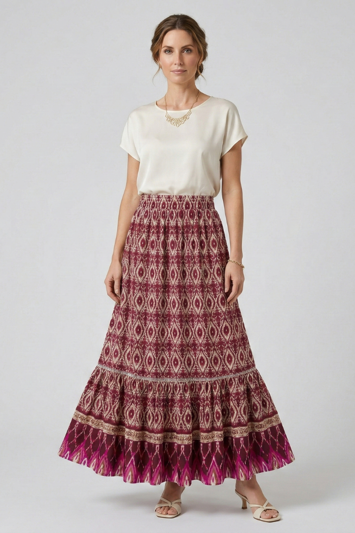 Women’s Maxi Skirt with Elastic Waist and Tiered Panels