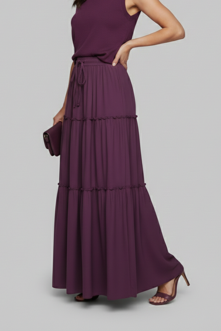 Women’s Maxi Skirt with Elastic Waist and Tiered Panels