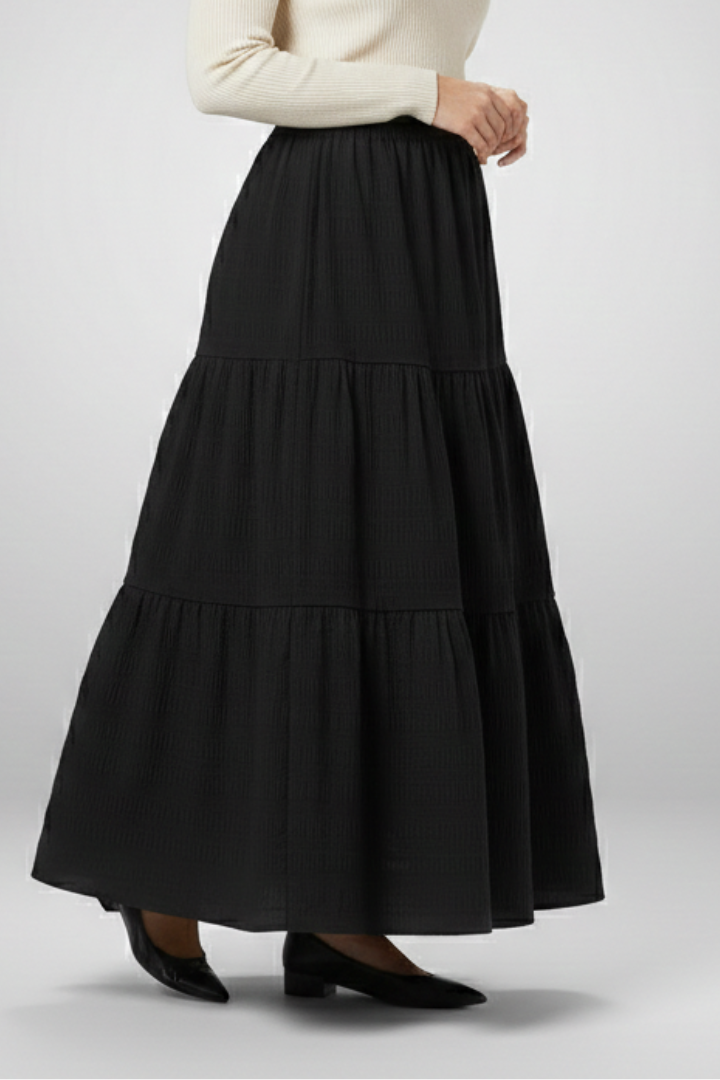 Women’s Maxi Skirt with Elastic Waist and Tiered Panels