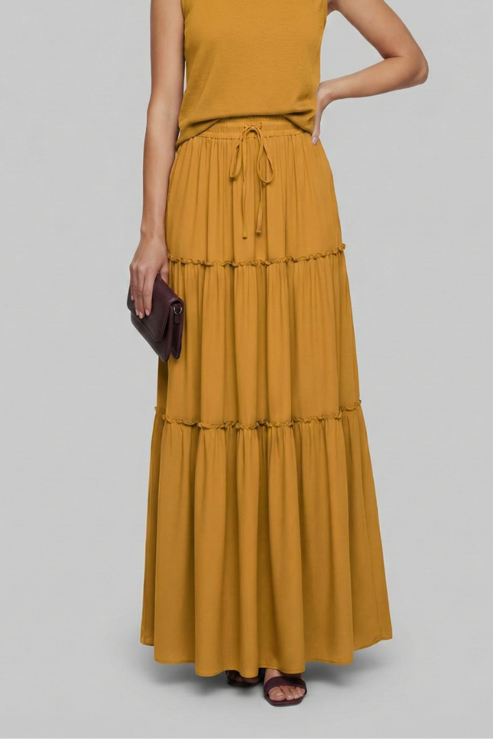 Women’s Maxi Skirt with Elastic Waist and Tiered Panels