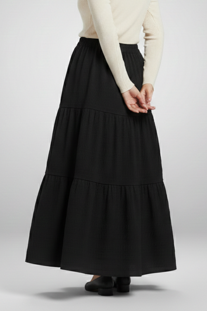 Women’s Maxi Skirt with Elastic Waist and Tiered Panels