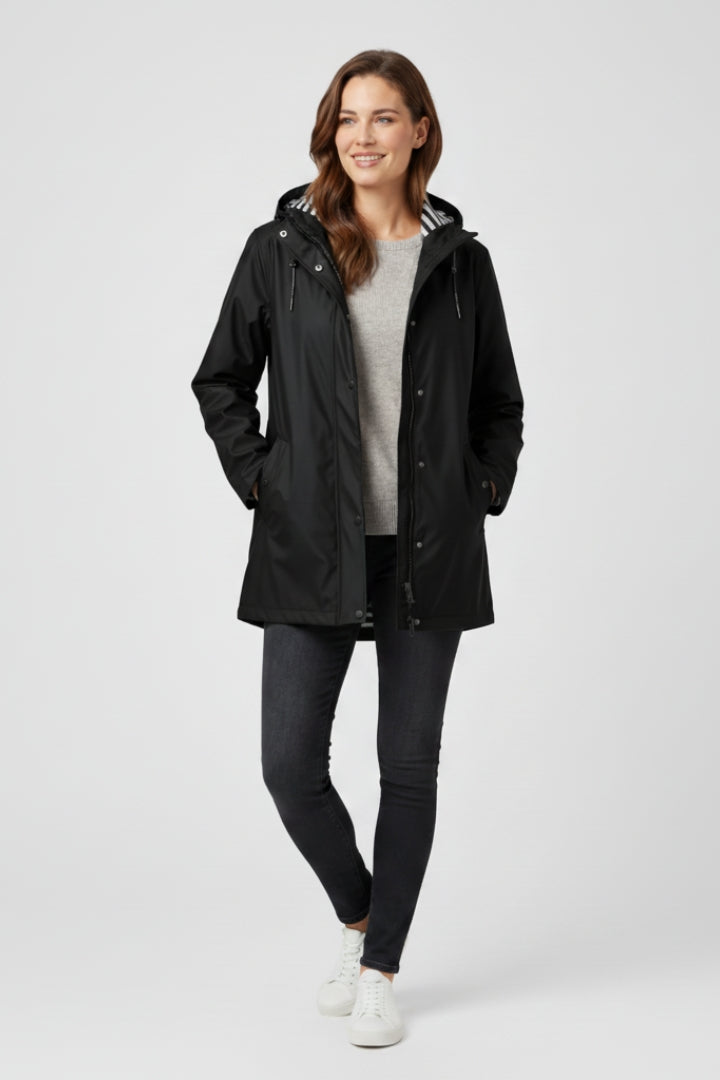 Women’s Mid Length Raincoat with Adjustable Hood