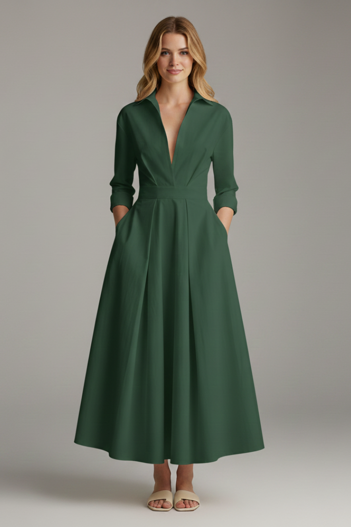 Women’s Midi Dress with Buttons and Waist Detail