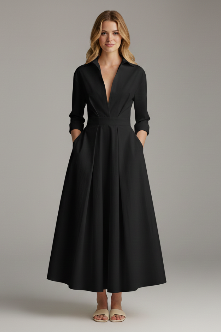 Women’s Midi Dress with Buttons and Waist Detail