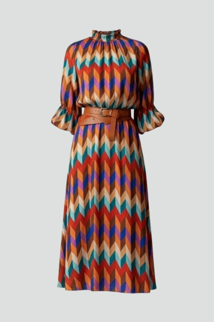 Women’s Midi Dress with Geometric Multicolour Print