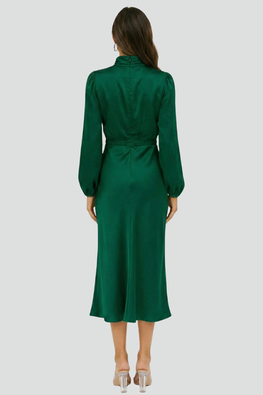 Women’s Midi Dress with High Neckline and Long Sleeves