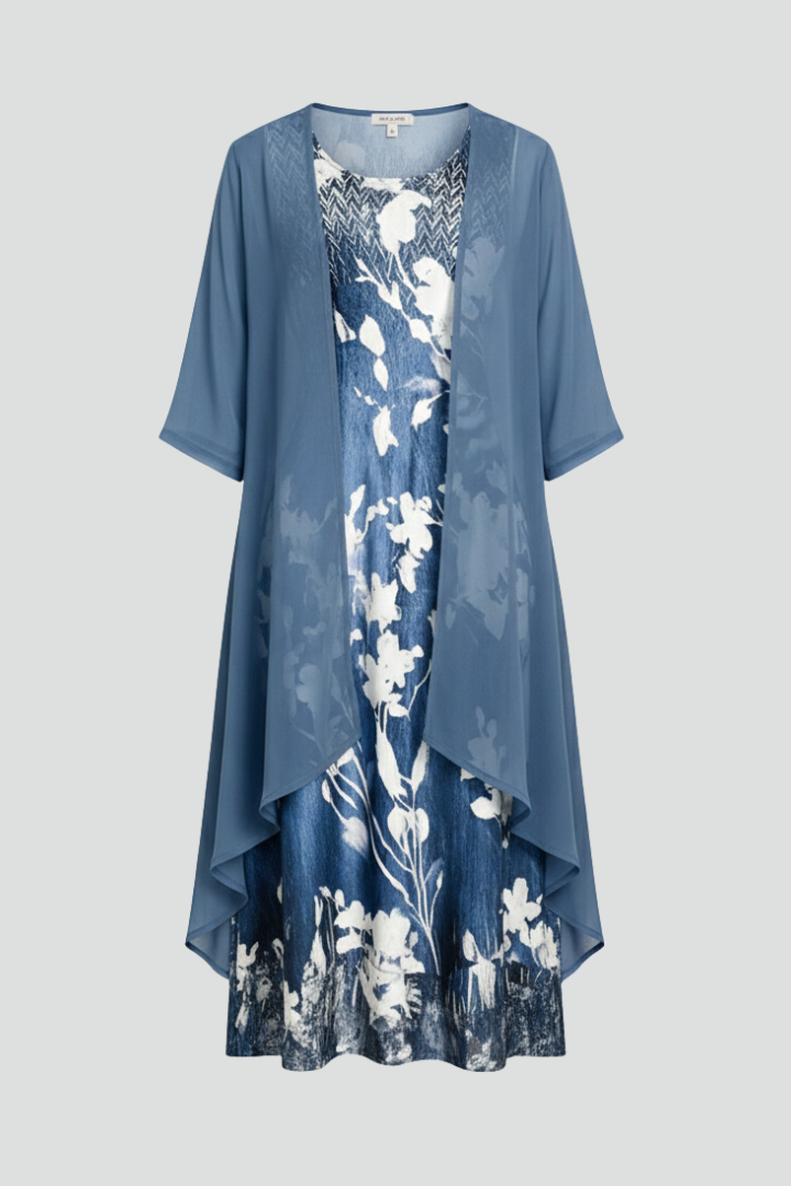 Women’s Midi Dress with Open Cardigan and Patterned Surface