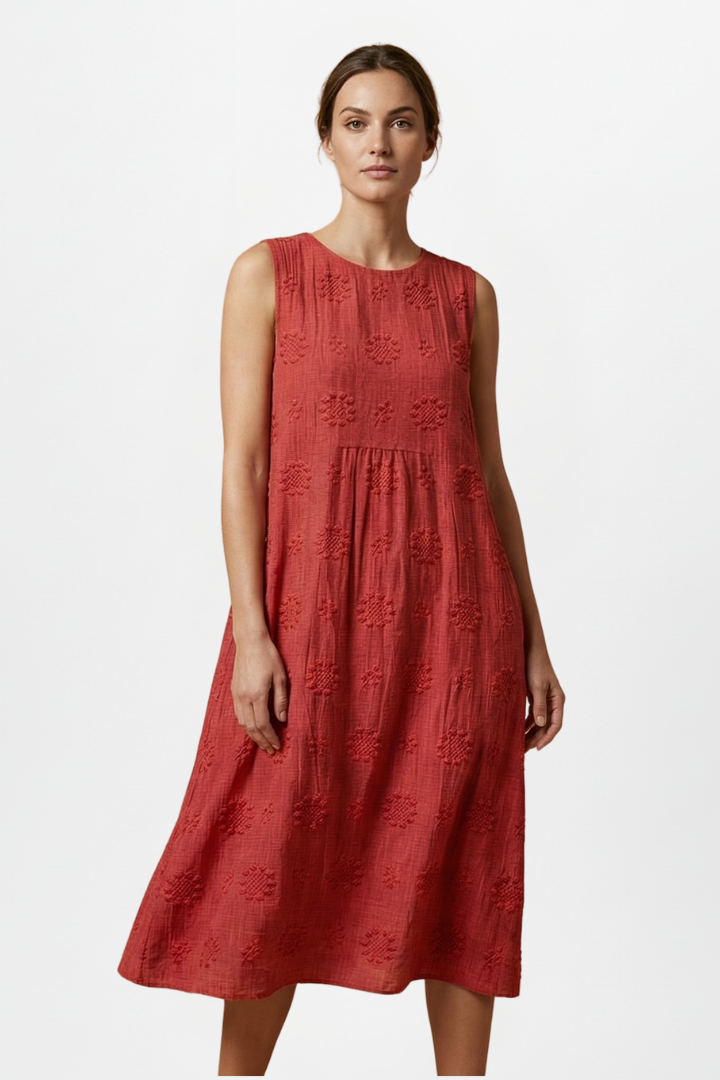 Women’s Midi Dress with Round Neck and Sleeveless Design