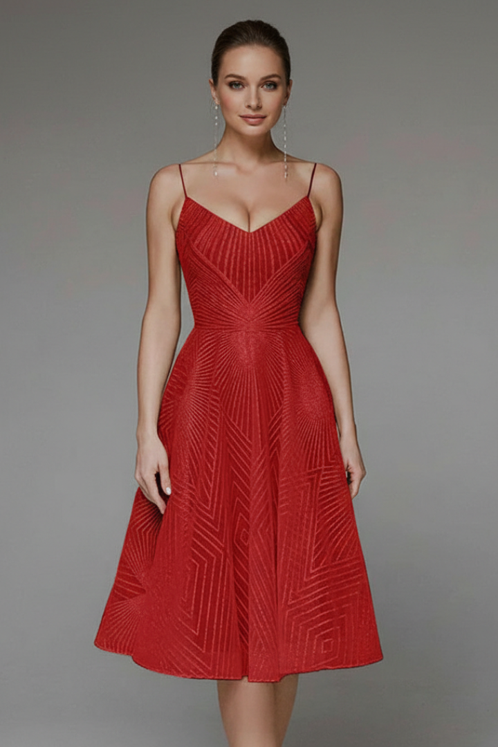 Women’s Midi Dress with Spaghetti Straps and A-Line Skirt