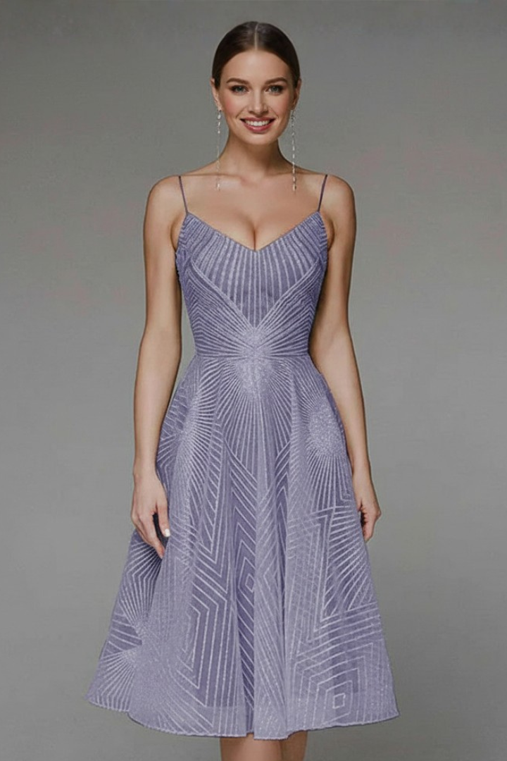 Women’s Midi Dress with Spaghetti Straps and A-Line Skirt