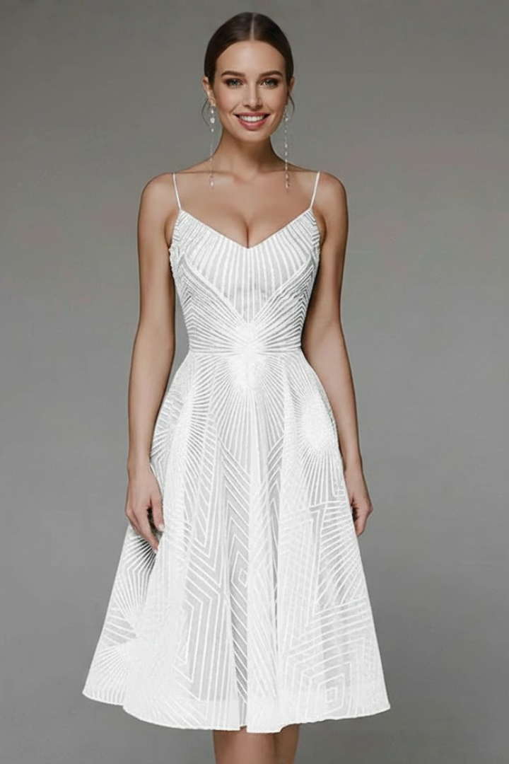 Women’s Midi Dress with Spaghetti Straps and A-Line Skirt