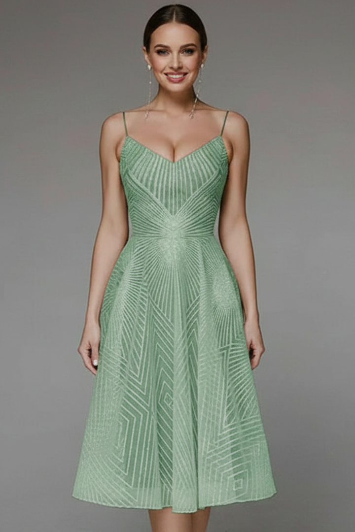 Women’s Midi Dress with Spaghetti Straps and A-Line Skirt