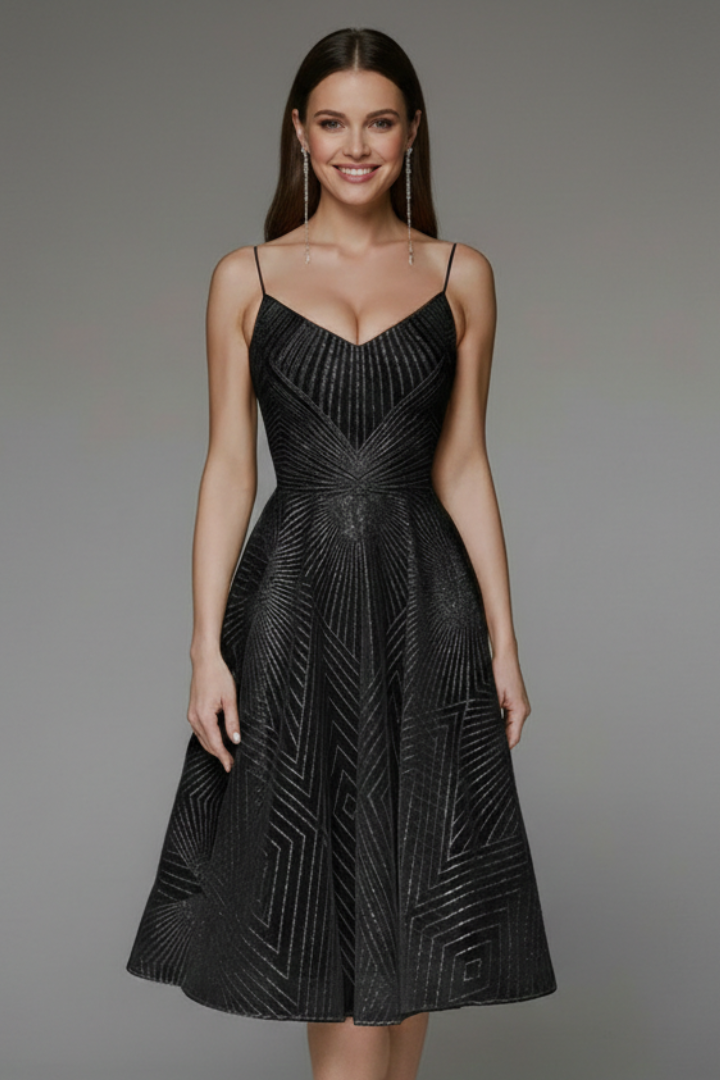 Women’s Midi Dress with Spaghetti Straps and A-Line Skirt