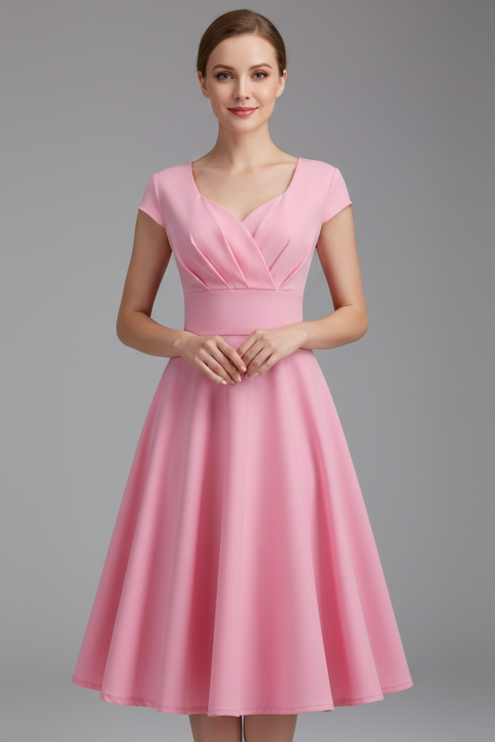 Women’s Midi Dress with V-Neck and Defined Waist