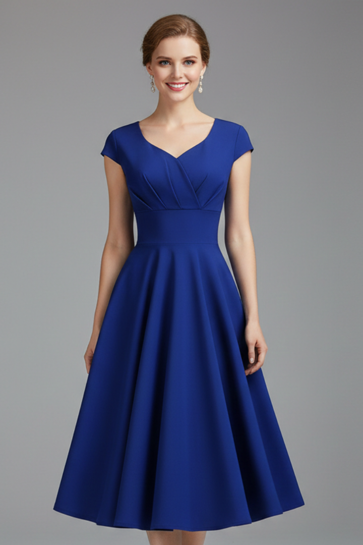 Women’s Midi Dress with V-Neck and Defined Waist