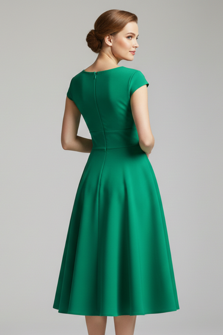 Women’s Midi Dress with V-Neck and Defined Waist